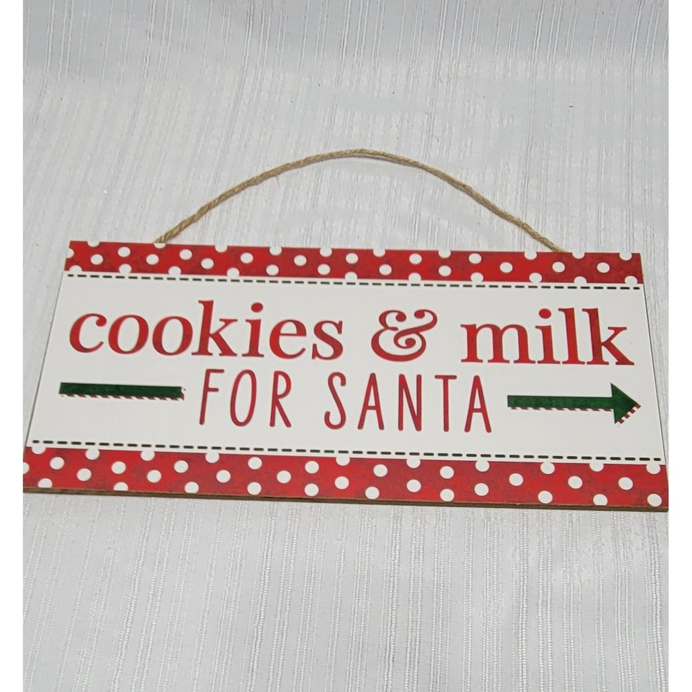Christmas Cookies & Milk For Santa Wooden Hanging Sign Red Polka Dot Decor
